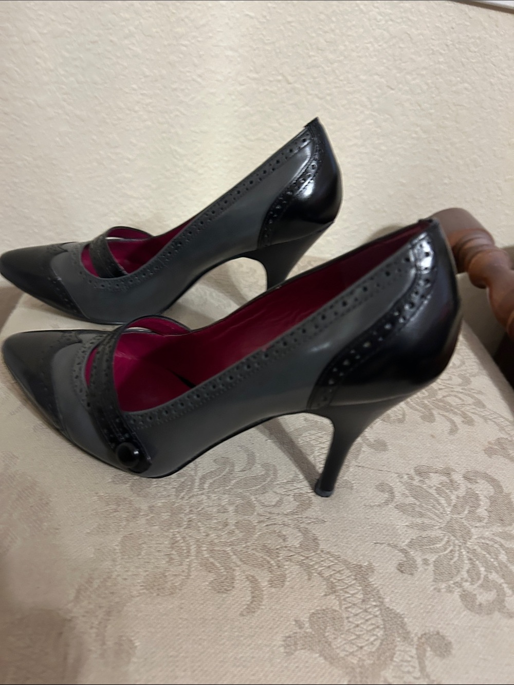 Banana Republic Gray and Black Mary Jane Heels with Pink Lining